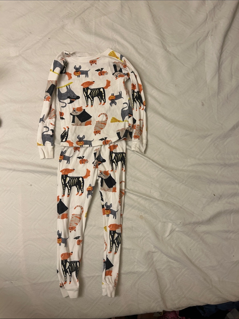 Carter's White Halloween Animal Print Pajama Set with Orange & Black